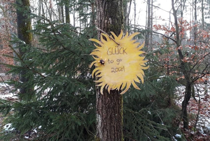"Glück to go" im Wald, Foto: Sabine Eggersglüß